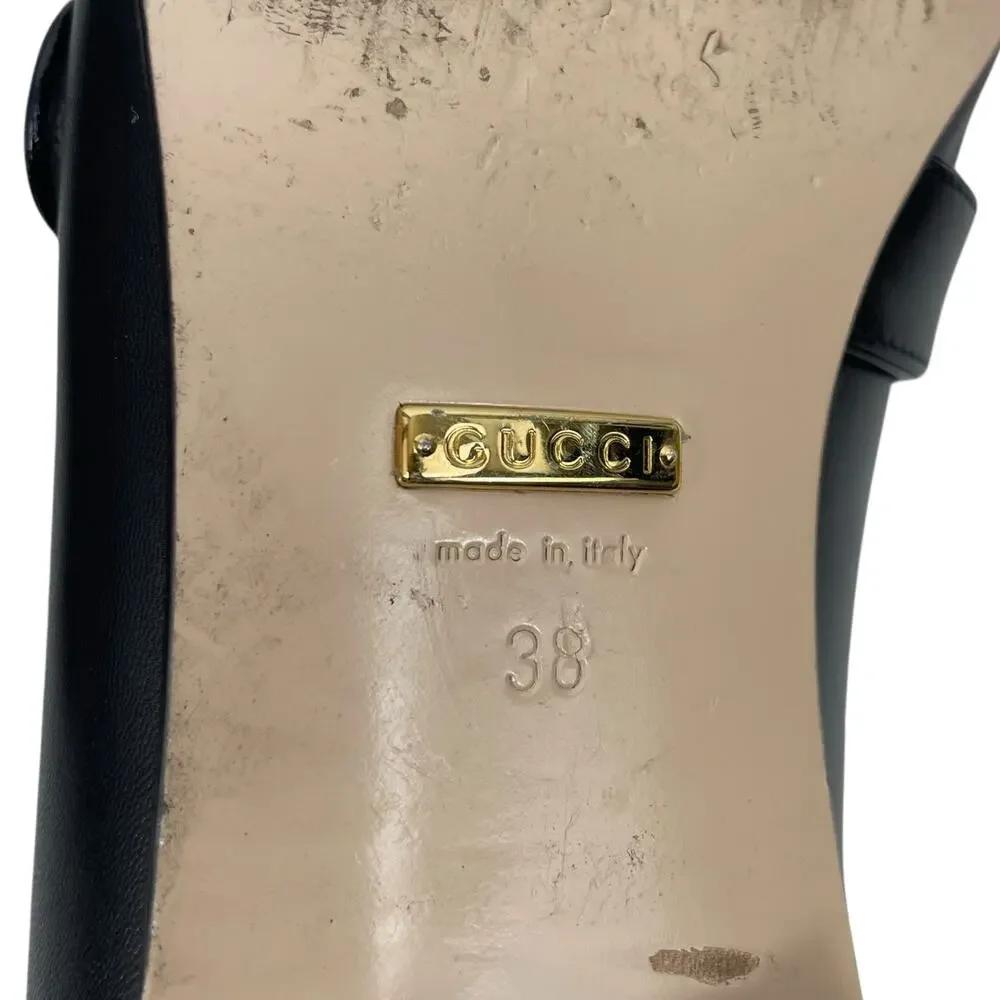 Gucci Double GG Logo Square Toe Slip On Leather Loafer Black Size 38 - Picture 11 of 16